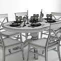 Wooden Dining Table Set With Chairs Plates Wine Glasses Wine Bottle And Apples