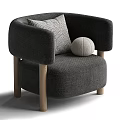 Modern Single Sofa With Light Beige Linen Fabric Wooden Legs And Decorative Pillow