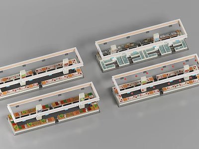 Organized Wet Market Layout With Fresh Vegetable Fruit And Meat Stalls 3d model