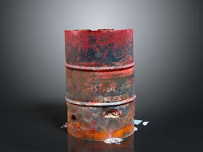 Rusty Red And Black Oil Drum As Old Household Storage Container 3d model