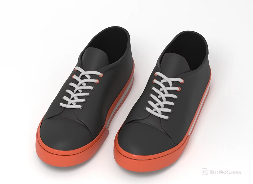 Casual Black Low Top Shoes With White Laces And Orange Soles For Daily Wear 3d model 
