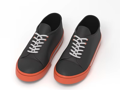 Casual Black Low Top Shoes With White Laces And Orange Soles For Daily Wear 3d model Casual Black Low Top Shoes With White Laces And Orange Soles For Daily Wear 3d model