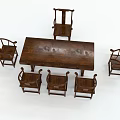 Traditional Wooden Tea Table and Chairs with Six Curved Armchairs Classic Solid Wood Set