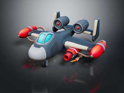 Futuristic Passenger Plane with Twin Engines Red Floats and Blue Cockpit 3d model