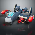 Futuristic Passenger Plane with Twin Engines Red Floats and Blue Cockpit