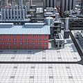 Modern Industrial Factory Building With Red Brick Exterior Grey Roof Steel Structures And Industrial Pipes