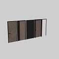 Modern Hinged Door With Wooden Herringbone Texture And Black Slim Frame 3d model