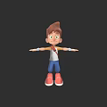 Cartoon Boy Character With Brown Hair Green Eyes White Tank Top Blue Pants Red Shoes