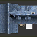 Cartoon Scene Of A House With Blue Roof Tower Wooden Elements And Steps