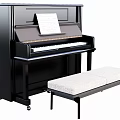 Classic Black Piano With Matching Bench And Music Sheet On Top