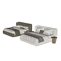 Modern Upholstered Double Bed With Soft Pillows Throw Blanket Wooden Side Table And Color Options