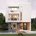 Modern Detached Villa Exterior Design With Glass Windows Stone Walls Wooden Door And Greenery Surroundings