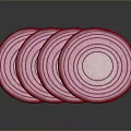 Fresh Red Onion Slices Showing Thin Concentric Red And White Rings Arranged Neatly
