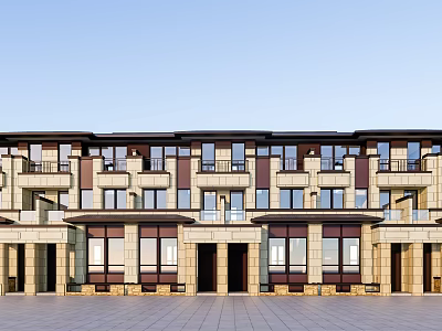 Modern Townhouse Exterior Design With Multiple Units Balconies Large Windows And Symmetrical Facade 3d model