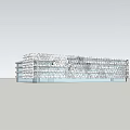 Modern Office Building With White Grid Facade Under Blue Sky and Clouds 3d model