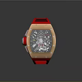 Modern Luxury Wristwatch Square Design Red Strap Metallic Bezel Intricate Dial Details