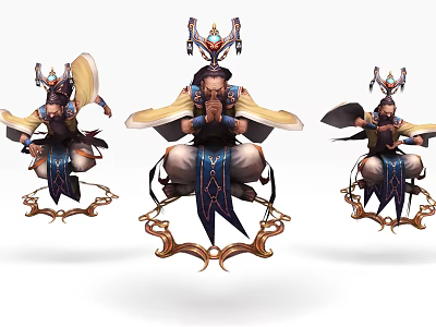 Game and Movie Character in Traditional Outfit with Ornate Headpieces and Golden Base Patterns 3d model