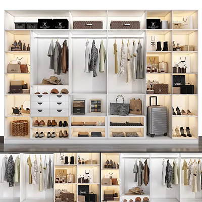 Spacious Organized Wardrobe With Hanging Clothes Drawers Shoe Shelves Bag Storage And Luggage Compartment 3d model