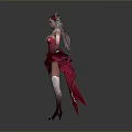 Stylish Red Apparel With Lace Patterns Long Gloves And Floral Decorations