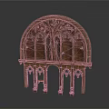 Gothic Style Wooden Sculpture With Arched Top Intricate Carvings And Decorative Columns