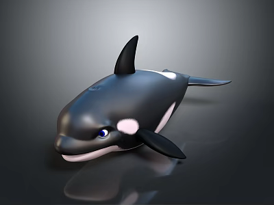 Cartoon Orca Character With Black And White Body Smiling Face And Blue Eyes 3d model