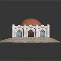 Cartoon Scene Of Traditional Dome Building With White Structure Copper Dome Arched Doors Windows And Stairs