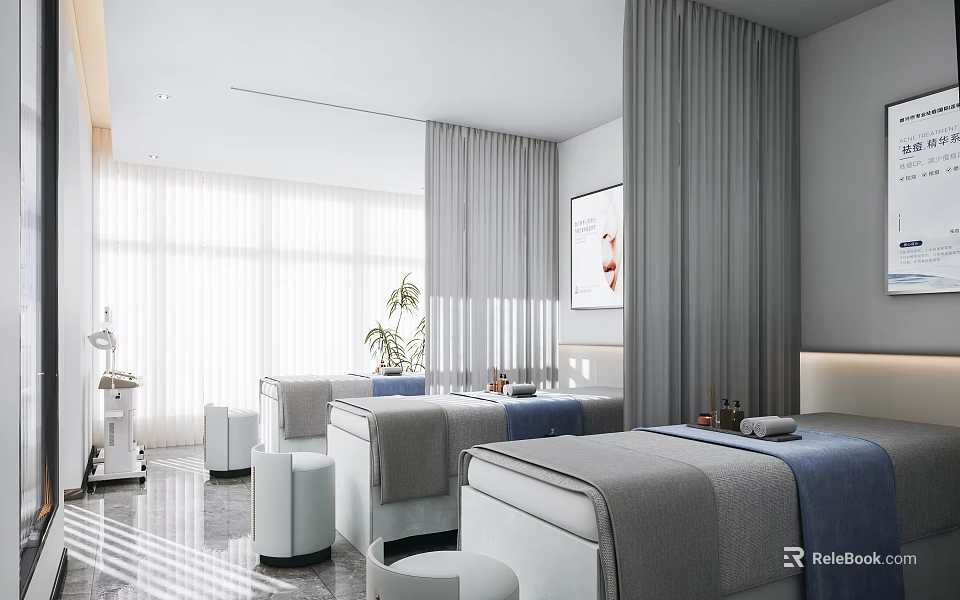 Bright Modern Minimalist Beauty Salon Treatment Room With Comfortable Beds And Professional Skincare Facilities 3d model 