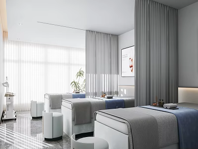 Bright Modern Minimalist Beauty Salon Treatment Room With Comfortable Beds And Professional Skincare Facilities 3d model