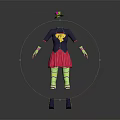 Game Movie Character Colorful Costume With Green Hat Navy Blue Top Yellow Bow And Pink Skirt