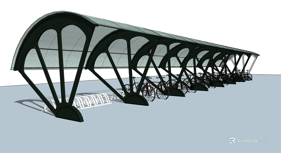 Functional Bicycle Parking Canopy With Arched Structure Multiple Units And Transparent Roof 3d model 