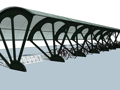 Functional Bicycle Parking Canopy With Arched Structure Multiple Units And Transparent Roof 3d model