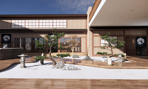 Japanese-style courtyard dry landscape courtyard landscape 3d model