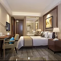 Modern Hotel Guest Room Interior With Comfortable Bed Desk TV Sofa And Wall Painting