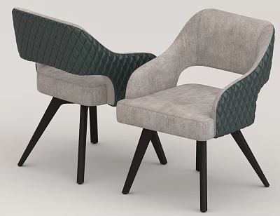 Modern Dining Chairs With Gray And Dark Green Quilted Diamond Pattern And Dark Wooden Legs 3d model