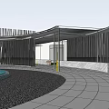 Modern High Rise Residential Community Entrance With Green Belt And Buildings