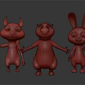 Cute 3D Cartoon Animal Characters Squirrel Beaver Rabbit With Friendly Expressions 3d model