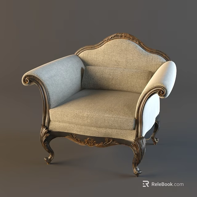 Elegant Vintage Carved Wooden Frame Fabric Upholstered Leisure Chair For Cozy Home Living Decor 3d model 