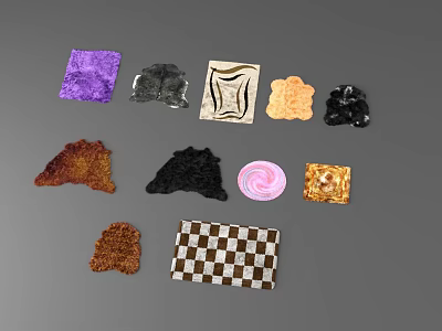 Diverse Shaped Rugs With Purple Black Brown Pink Checkered And Patterned Designs For Home Decor 3d model
