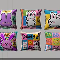 Colorful Rabbit Pattern Decorative Pillows With Smiley Faces And DABBO Text Design 3d model