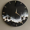 Decorative Black Round Wall Clock with Golden Hands and White Wave Texture for Home Decor
