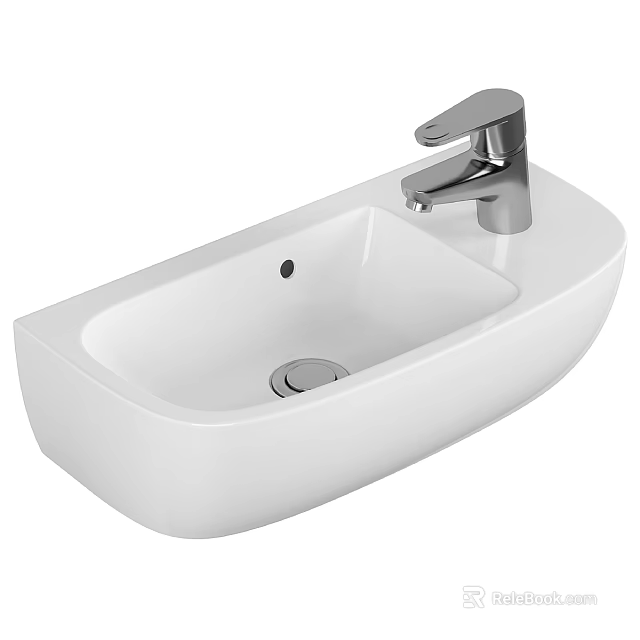 Modern White Countertop Washbasin With Sleek Silver Faucet And Smooth Surface Design 3d model 