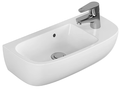 Modern White Countertop Washbasin With Sleek Silver Faucet And Smooth Surface Design 3d model