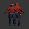 Two Characters In Red Hoodies Blue Pants Black Boots With Tool Bags Front Back Views