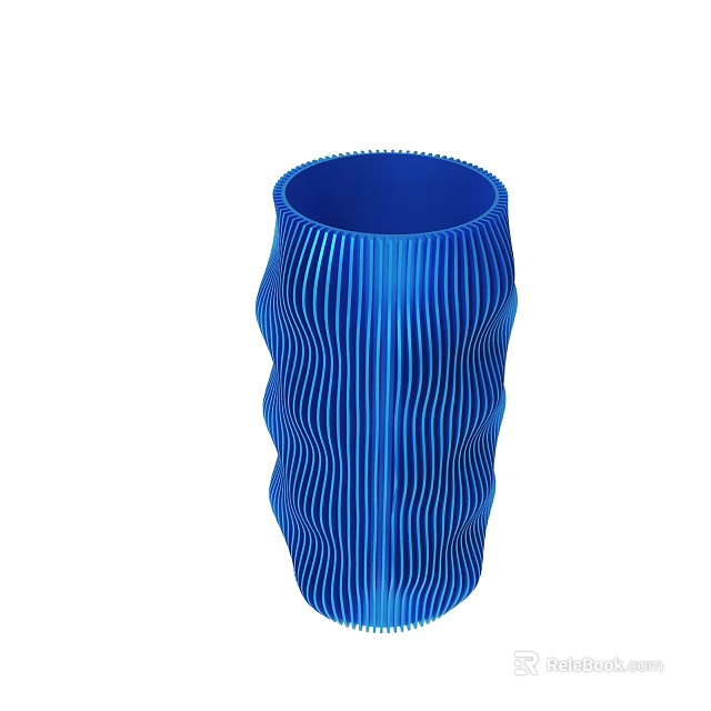 Blue Decorative Vase With Wavy Striped Design For Modern Home Decor 3d model 