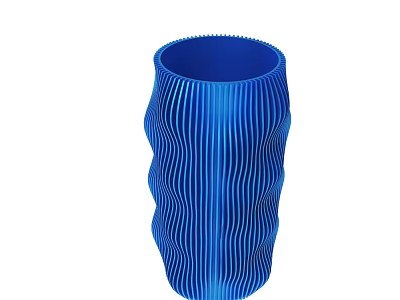 Blue Decorative Vase With Wavy Striped Design For Modern Home Decor 3d model