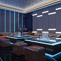 Modern KTV Interior With Blue Lighting Sofa Seating And Coffee Tables 3d model