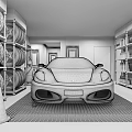 4S Shop Service Environment With White Sports Car Tire Racks And Auto Supplies