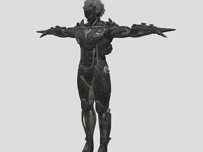 Game Movie Character In Black Mechanical Armor With Intricate Sci Fi Design And Outstretched Arms 3d model