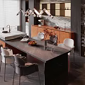 Modern Restaurant Interior With Marble Dining Table Chairs Wine Rack And Pendant Lighting 3d model