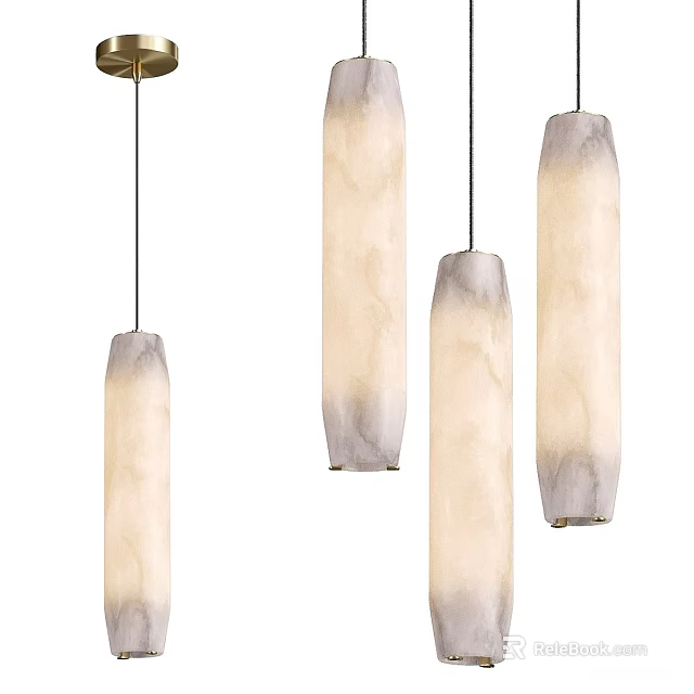 Modern Cylindrical Pendant Lights with White and Gray Marble Texture 3d model 